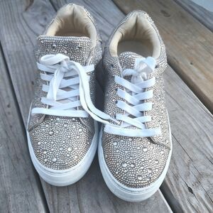 Betsey Johnson Gold SB SIDNY Rhinestone Lace Up  Comfort Sneakers Women Sz 7.5